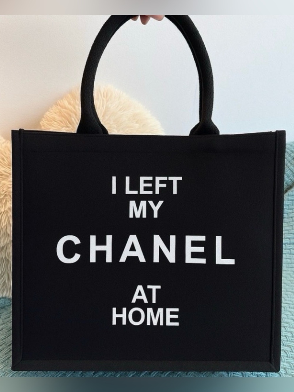 “I Left My Chanel at Home”
Black Tote Bag